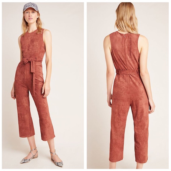 NEW ANTHROPOLOGIE Faux Suede Jumpsuit Chestnut - Picture 2 of 8